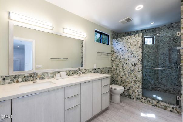 Bathroom, Dual Sink Vanities, Glass Shower, Interior, Recessed Lighting