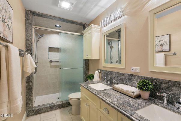 Bathroom, Dual Sink Vanities, Glass Shower, Interior, Recessed Lighting
