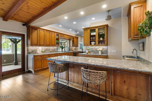Interior, Kitchen, Recessed Lighting, Wooden Beams, Wooden Ceilings, Wood Texture Flooring
