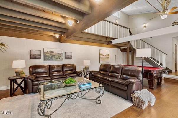 Billiard Table, Game Room, Interior, Living room, Wooden Beams, Wood Texture Flooring