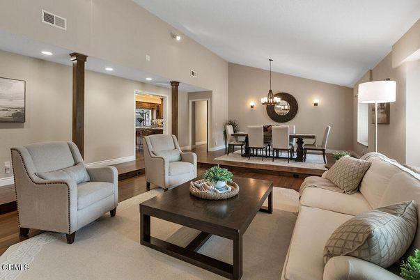 Chandelier, Dining room, Interior, Living room, Recessed Lighting, Wood Texture Flooring