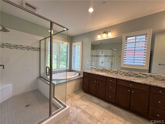 Bathroom, Dual Sink Vanities, Glass Shower, Interior, Recessed Lighting