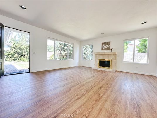 Empty room, Fireplace, Interior, Recessed Lighting, Wood Texture Flooring