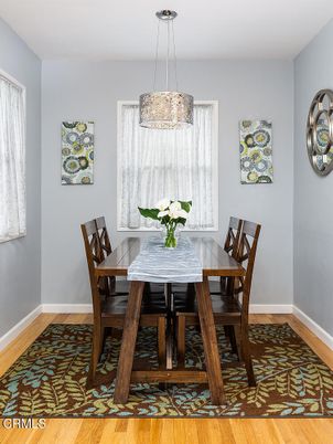 Dining room, Interior, Pendant Lights, Wood Texture Flooring