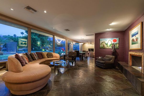 Dining room, Fireplace, Interior, Living room, Pendant Lights, Recessed Lighting