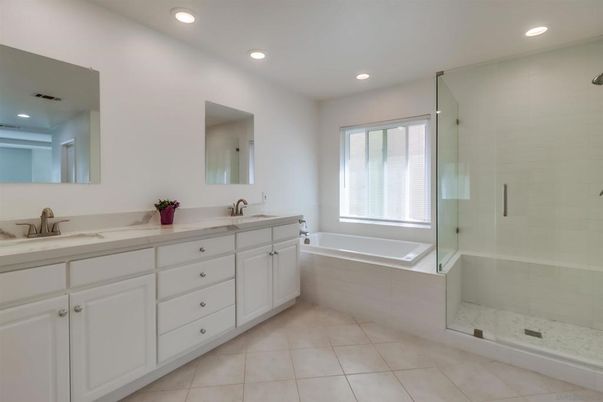 Bathroom, Dual Sink Vanities, Glass Shower, Interior, Recessed Lighting