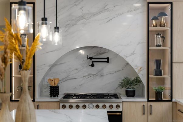 Interior, Kitchen, Marble Walls, Stainless Steel Appliances