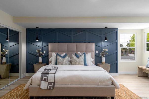 Bedroom, Interior, Pendant Lights, Wood Texture Flooring