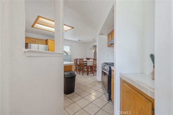 Dining room, Interior, Kitchen, Pendant Lights, Tile Countertops