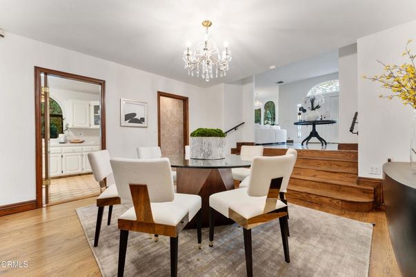 Chandelier, Dining room, Interior, Wood Texture Flooring