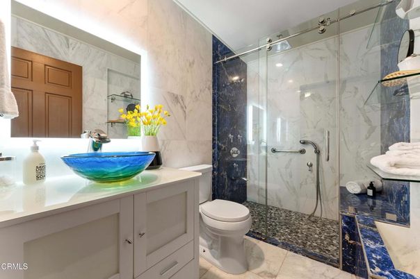 Bathroom, Glass Shower, Interior, Marble Walls