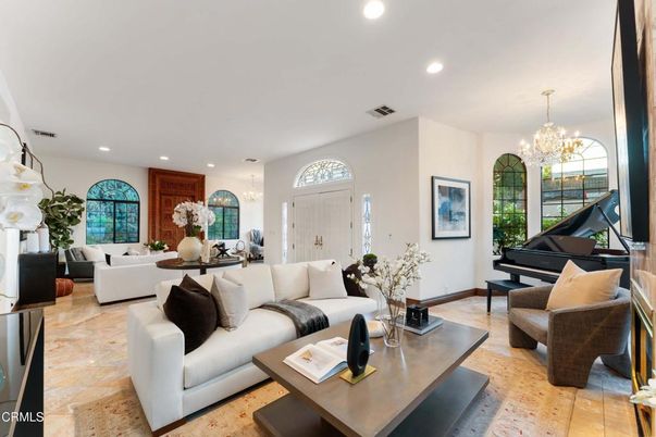 Chandelier, Fireplace, Interior, Living room, Piano, Recessed Lighting