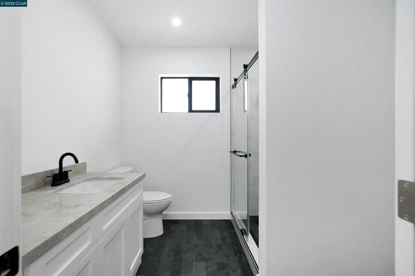 Bathroom, Glass Shower, Interior, Recessed Lighting, Wood Texture Flooring