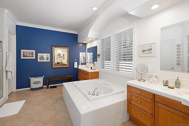 Bathroom, Dual Sink Vanities, Interior, Recessed Lighting, Tile Countertops