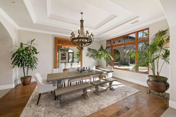Chandelier, Dining room, Interior, Wood Texture Flooring