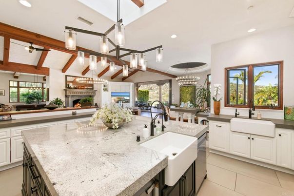 Chandelier, Dining room, Fireplace, Interior, Kitchen, Living room, Pendant Lights, Recessed Lighting