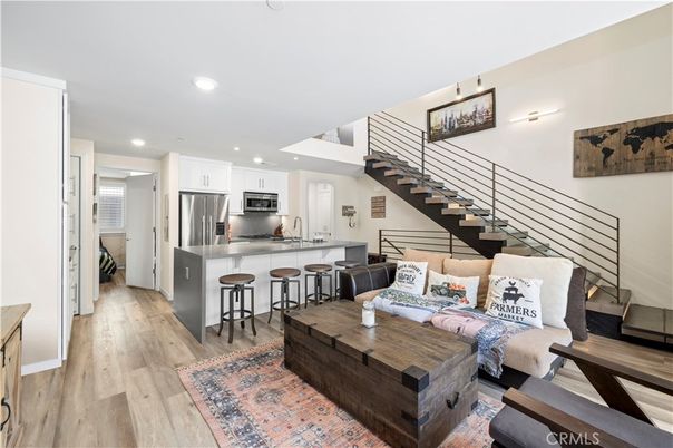 Interior, Kitchen, Living room, Recessed Lighting, Stainless Steel Appliances, Wood Texture Flooring