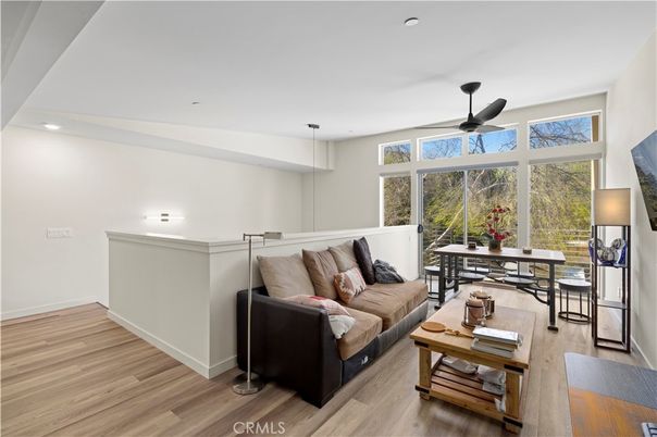 Dining room, Interior, Living room, Recessed Lighting, Wood Texture Flooring