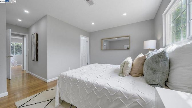 Bedroom, Interior, Recessed Lighting, Wood Texture Flooring