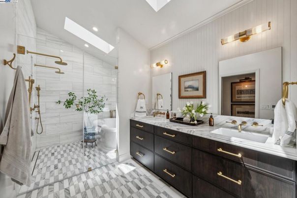 Bathroom, Dual Sink Vanities, Glass Shower, Interior, Recessed Lighting