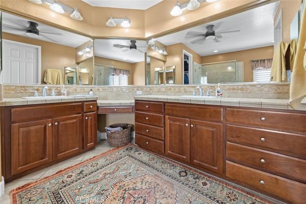 Bathroom, Dual Sink Vanities, Interior, Recessed Lighting, Tile Countertops