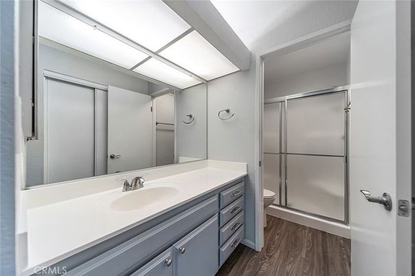 Bathroom, Glass Shower, Interior, Wood Texture Flooring