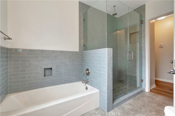 Bathroom, Glass Shower, Interior, Wood Texture Flooring
