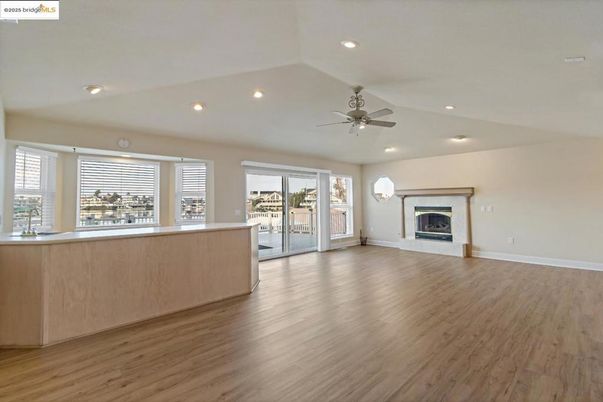 Empty room, Fireplace, Interior, Recessed Lighting, Wood Texture Flooring