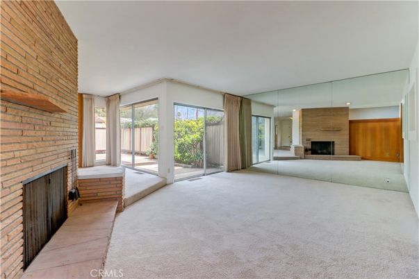 Empty room, Fireplace, Interior, Recessed Lighting, Stone Walls