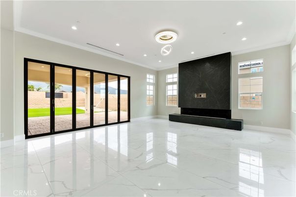Empty room, Fireplace, Interior, Marble, Recessed Lighting