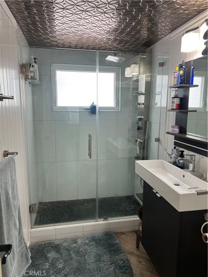 Bathroom, Glass Shower, Interior, Wood Texture Flooring