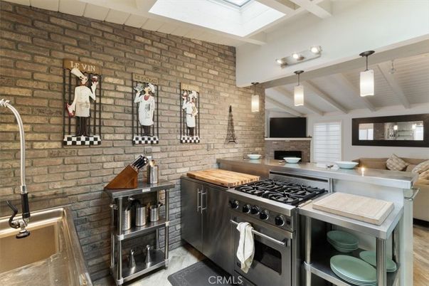 Interior, Kitchen, Stainless Steel Appliances, Stone Walls