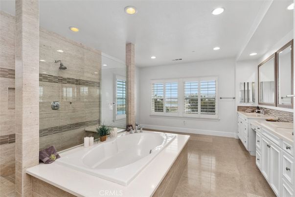 Bathroom, Dual Sink Vanities, Glass Shower, Interior, Recessed Lighting