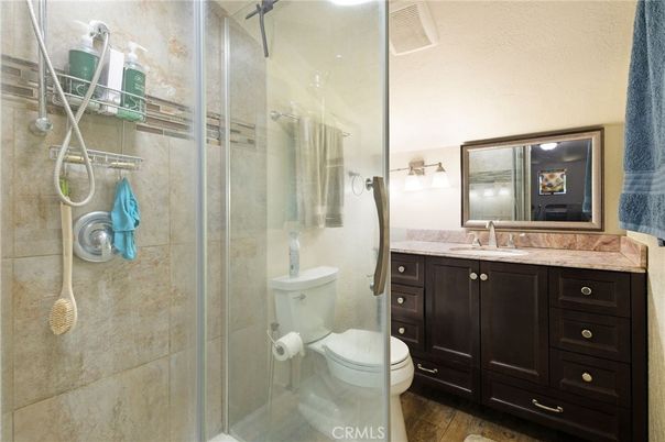 Bathroom, Glass Shower, Interior, Wood Texture Flooring