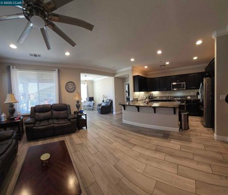 Interior, Kitchen, Living room, Recessed Lighting, Stainless Steel Appliances, Wood Texture Flooring