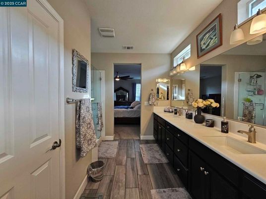Bathroom, Bedroom, Dual Sink Vanities, Interior, Wood Texture Flooring