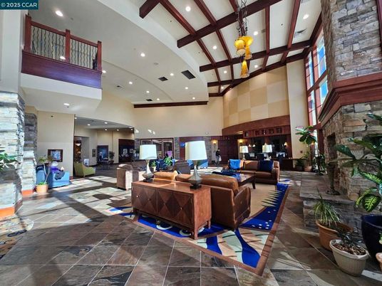 Interior, Living room, Pendant Lights, Recessed Lighting, Stone Walls, Wooden Beams