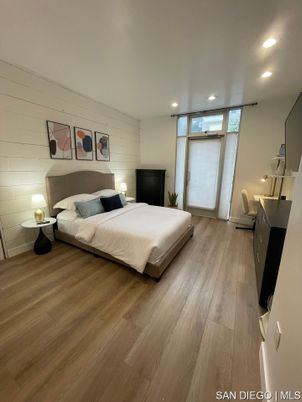 Bedroom, Interior, Recessed Lighting, Wood Texture Flooring