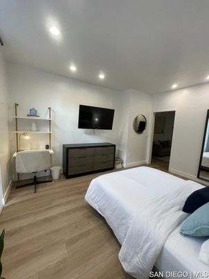 Bedroom, Interior, Recessed Lighting, Wood Texture Flooring