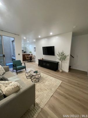 Dining room, Interior, Living room, Recessed Lighting, Wood Texture Flooring