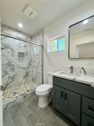 Bathroom, Glass Shower, Interior, Marble Walls, Recessed Lighting