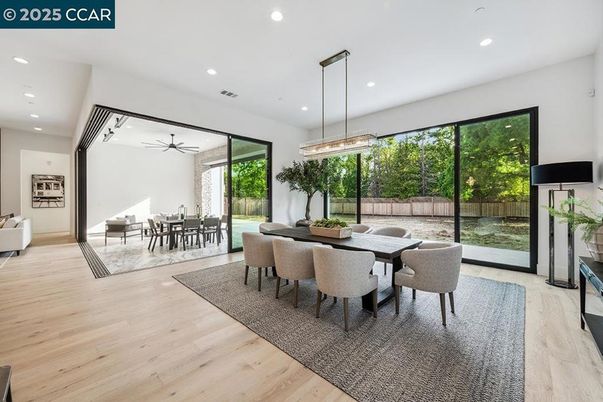 Dining room, Interior, Pendant Lights, Recessed Lighting, Wood Texture Flooring