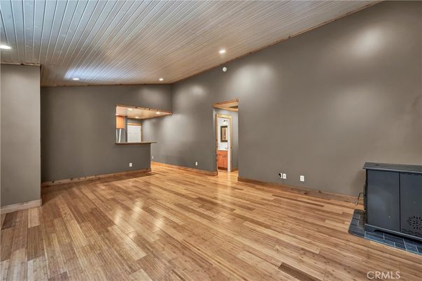 Empty room, Fireplace, Interior, Recessed Lighting, Wood Texture Flooring