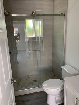 Bathroom, Glass Shower, Interior, Wood Texture Flooring