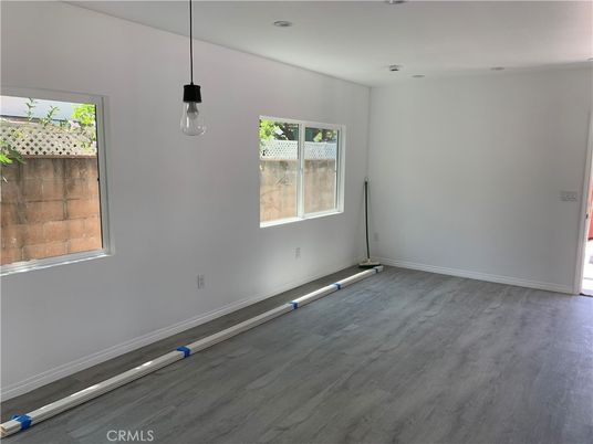 Empty room, Interior, Pendant Lights, Recessed Lighting, Wood Texture Flooring