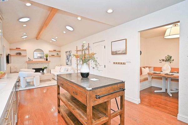 Fireplace, Interior, Living room, Recessed Lighting, Wooden Beams, Wood Texture Flooring