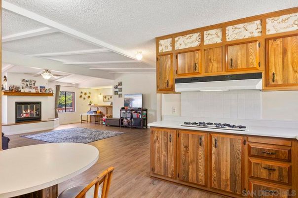 Fireplace, Interior, Kitchen, Wood Texture Flooring