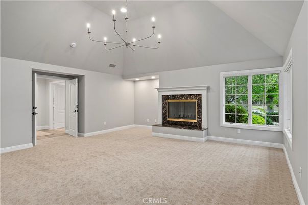 Chandelier, Empty room, Fireplace, Interior, Recessed Lighting