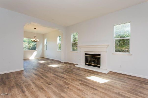 Chandelier, Empty room, Fireplace, Interior, Wood Texture Flooring
