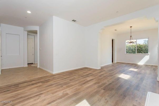 Chandelier, Empty room, Interior, Recessed Lighting, Wood Texture Flooring